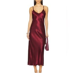 Enza Costa Bias Slip Midi Dress in Ruby